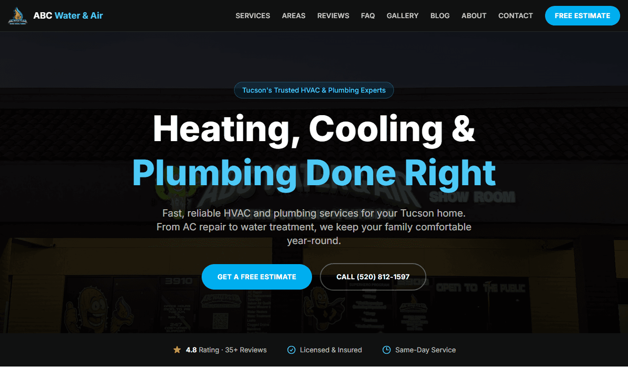 Screenshot of ABC Water and Air website
