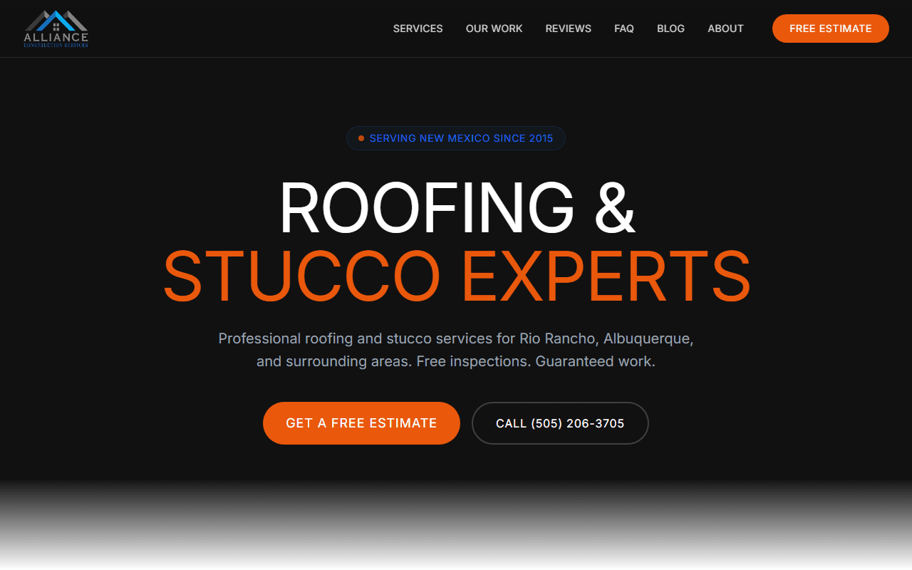 Screenshot of ACS Roofer website