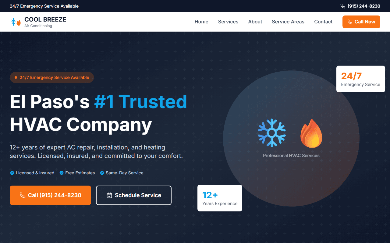 Screenshot of Cool Breeze Air Conditioning website
