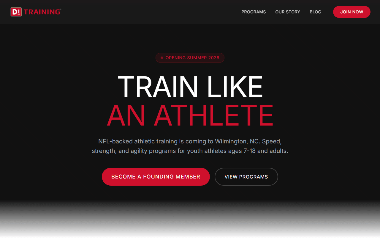 Screenshot of D1 Training Wilmington website